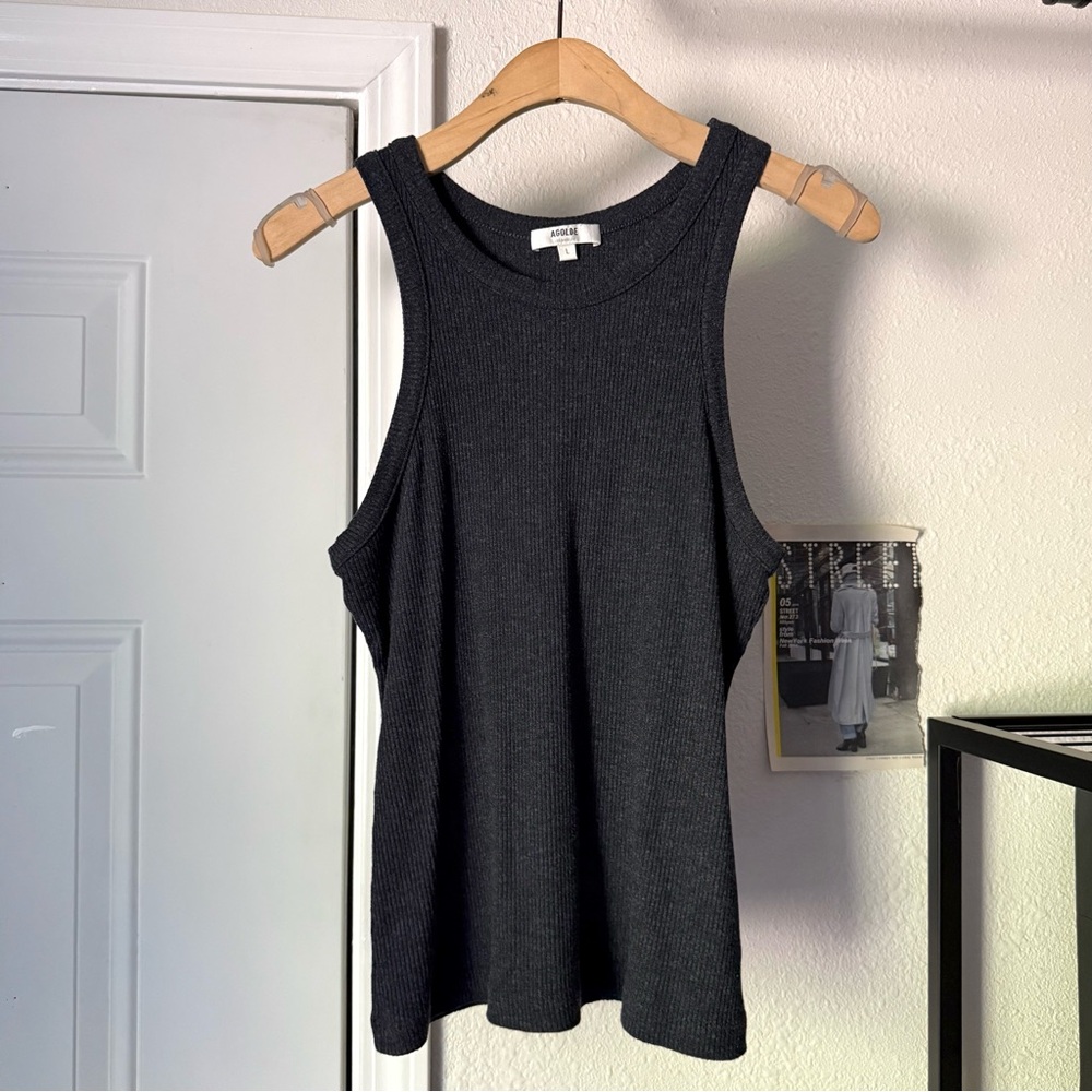 AGOLDE dark‎ grey cotton chunky rib ribbed knit tank top